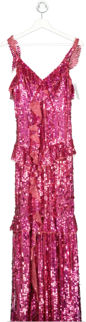 Needle & Thread Pink Frill Sequin Gown UK 10