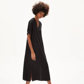 Nerisaa Black Short Sleeve Maxi Dress In Tencel