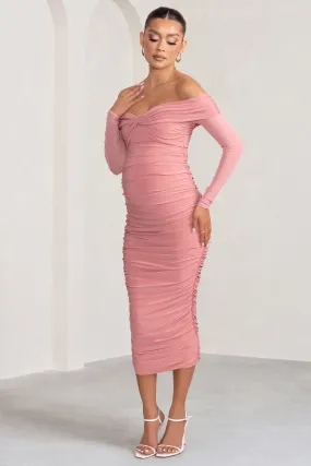 Neva | Blush Bardot Twist Maternity Midi Dress