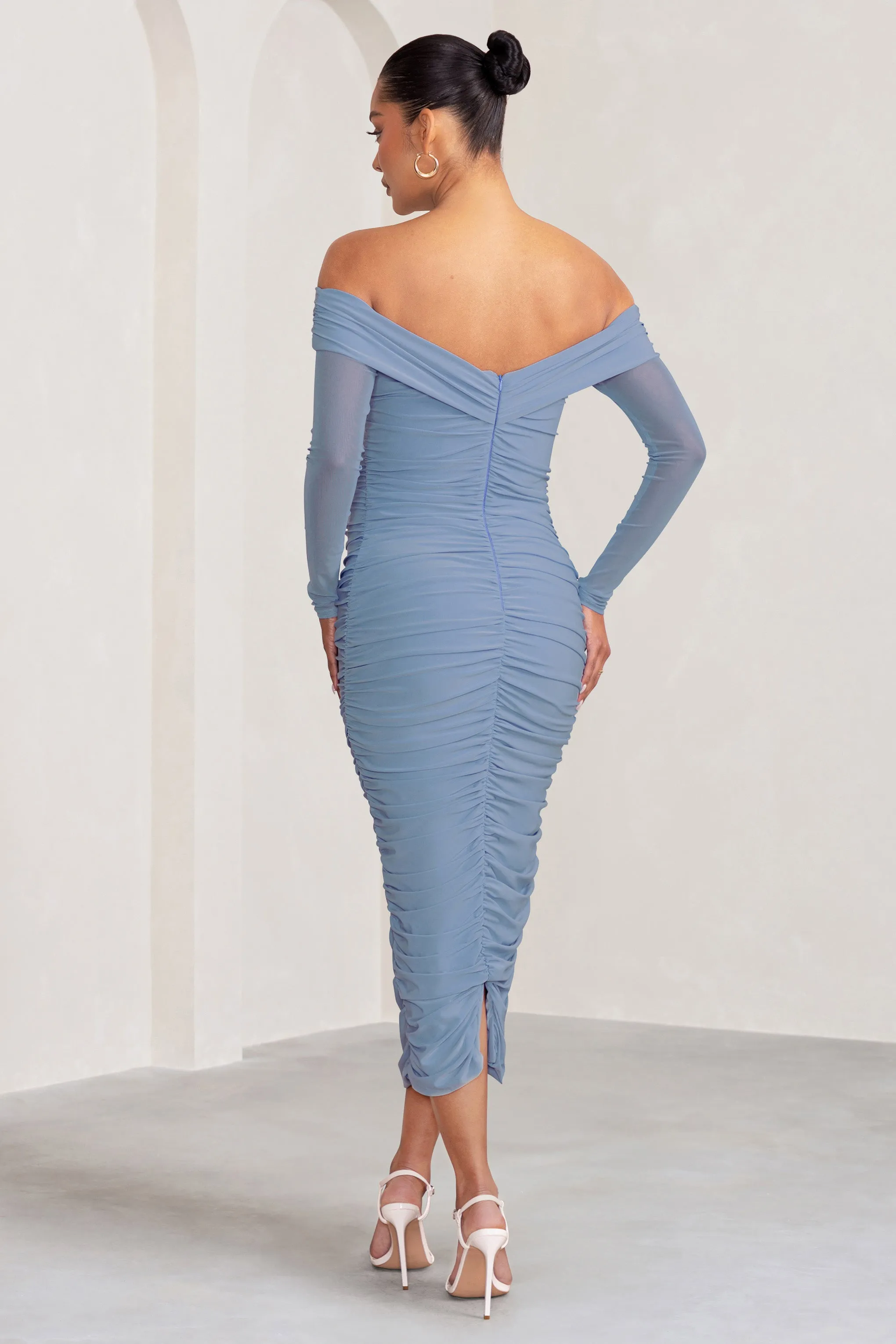 Neva | Powder Blue Bardot Twist Maternity Midi Dress