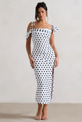 Palermo | White Polka Dot Asymmetric Draped Split Midi Dress