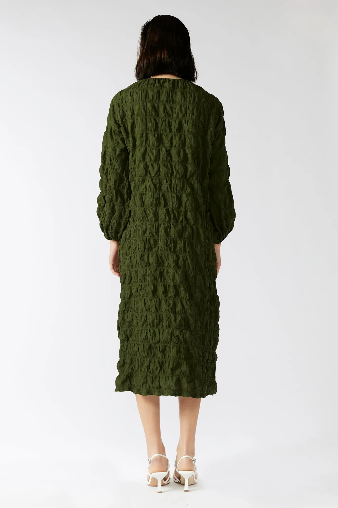 PHILODENDRON DRESS [ Green Cotton, Long Sleeves ]