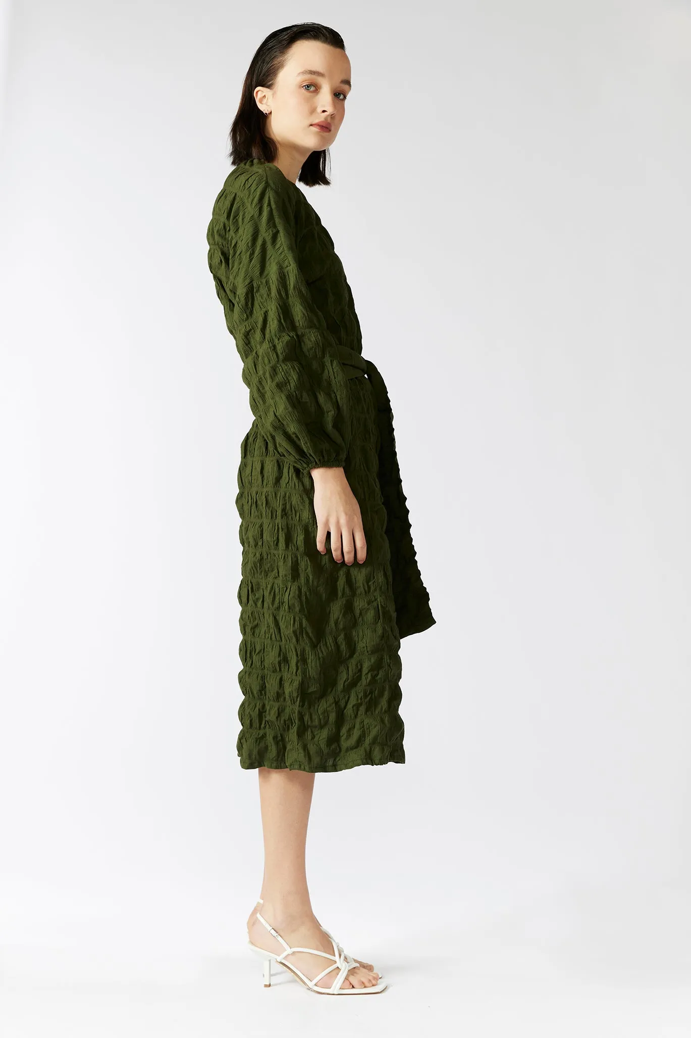 PHILODENDRON DRESS [ Green Cotton, Long Sleeves ]