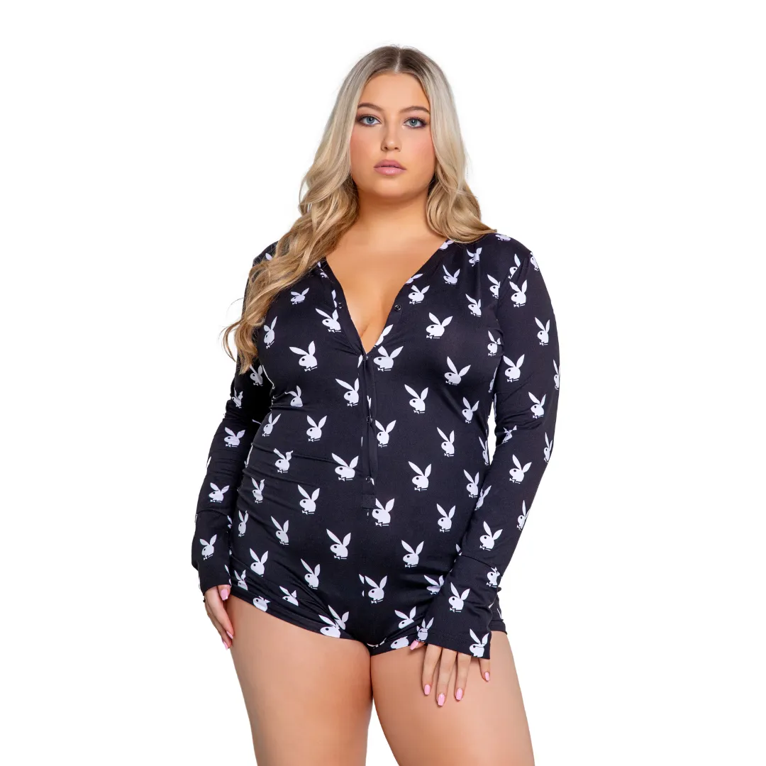 Playboy Slumber Bunny Romper - Black/White