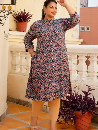 Plus Size Multicolor Cotton Kurti