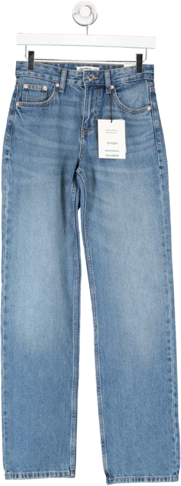 Pull&Bear Blue Straight Mid Rise Full Length Jeans UK 6