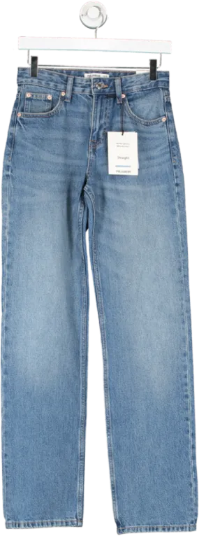 Pull&Bear Blue Straight Mid Rise Full Length Jeans UK 6