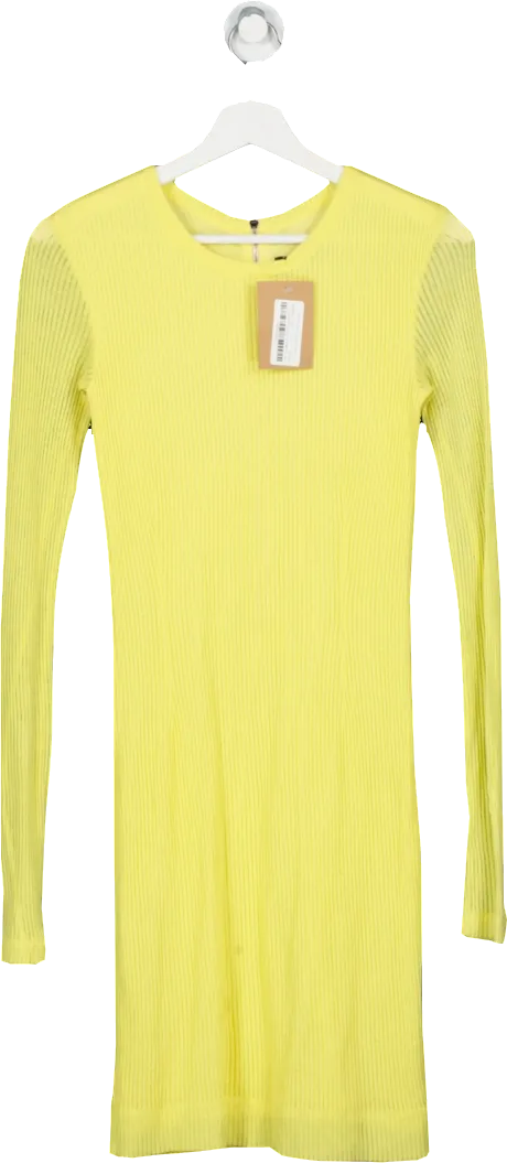 Rag & Bone Yellow Cotton Rib Knit Long Sleeve Dress UK XS