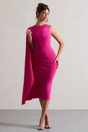 Reveal | Dark Pink One-Sleeve Cape Midi Dress