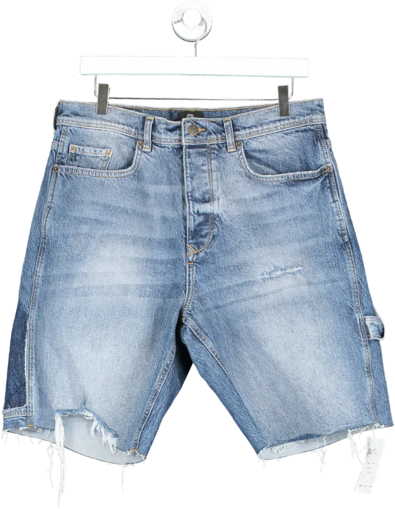 River Island Blue Distressed Hem Bermuda Denim Shorts W32