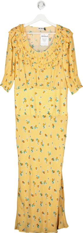 Rixo Yellow Belle Floral Silk-blend Maxi Dress UK L