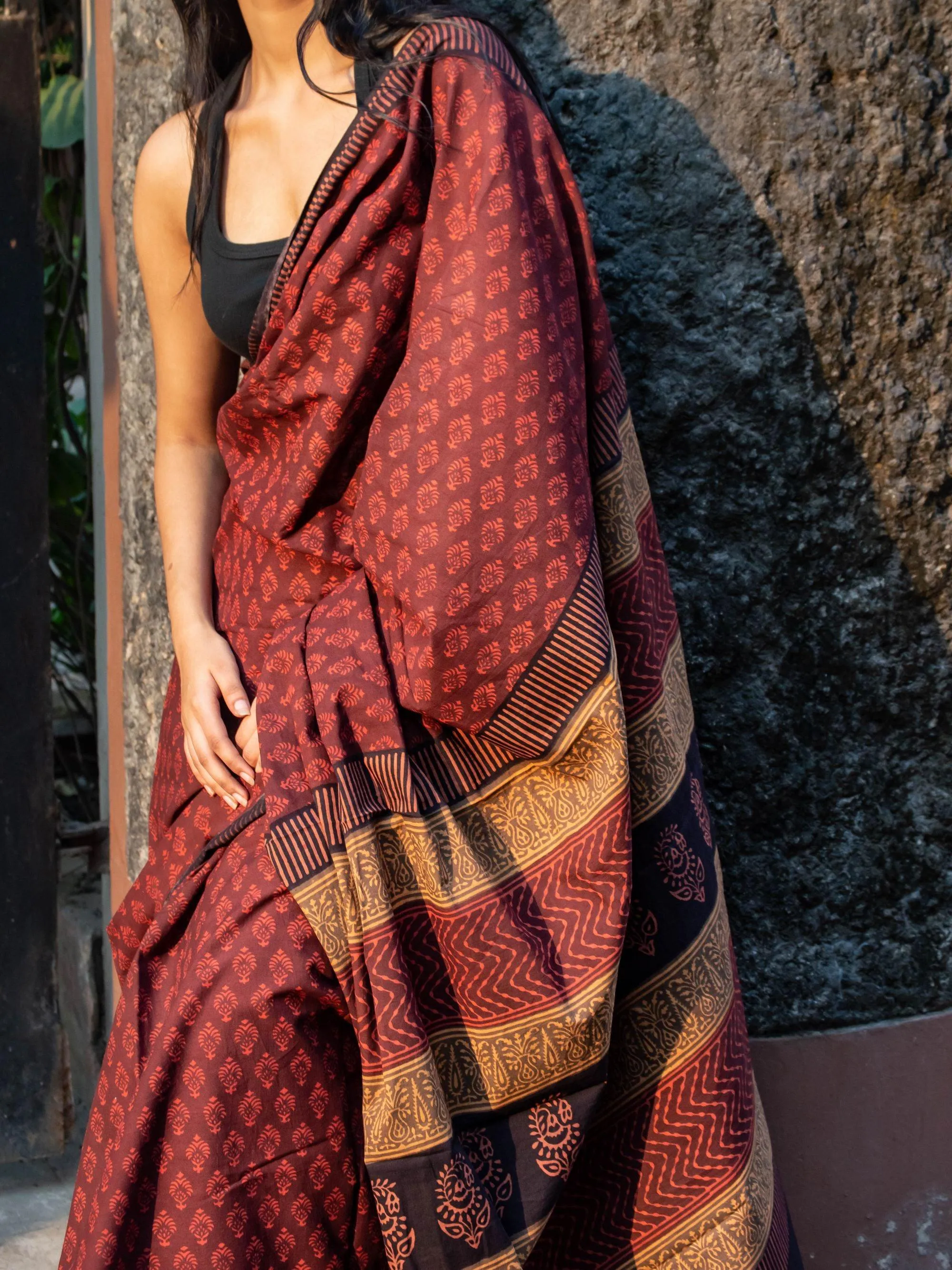 Roheda Gulab natural dyed handblock printed Bagru saree