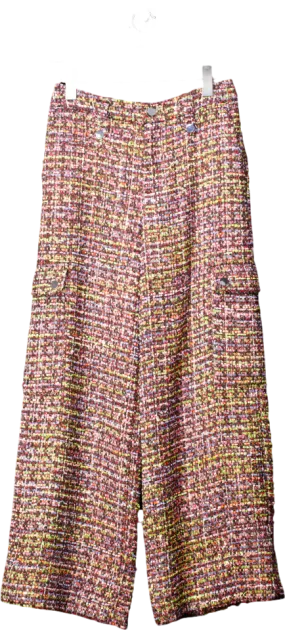 Rotate Multicoloured Boucle Straight Leg High Rise Woven Cargo Trousers UK XS