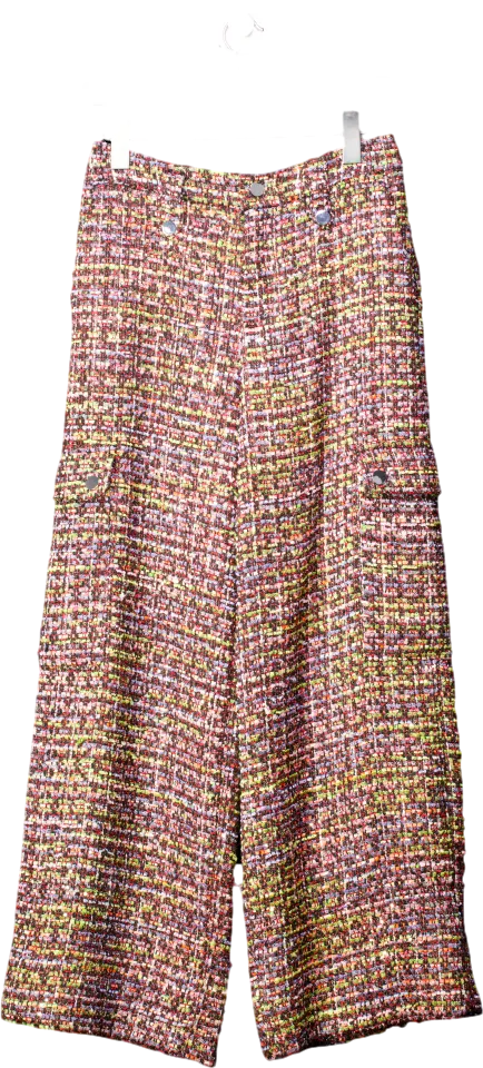 Rotate Multicoloured Boucle Straight Leg High Rise Woven Cargo Trousers UK XS