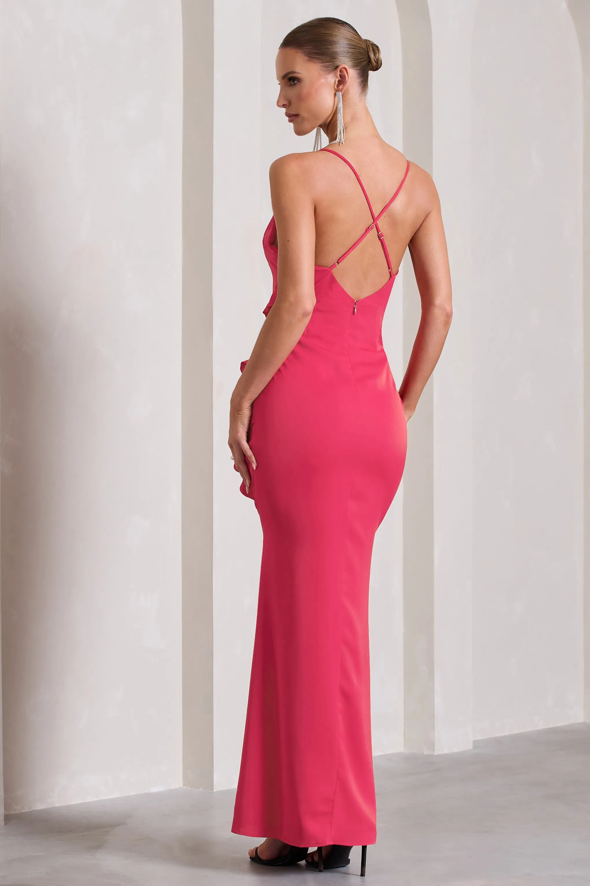 Run The World | Hot Pink Sweetheart Neckline Ruffle Maxi Dress