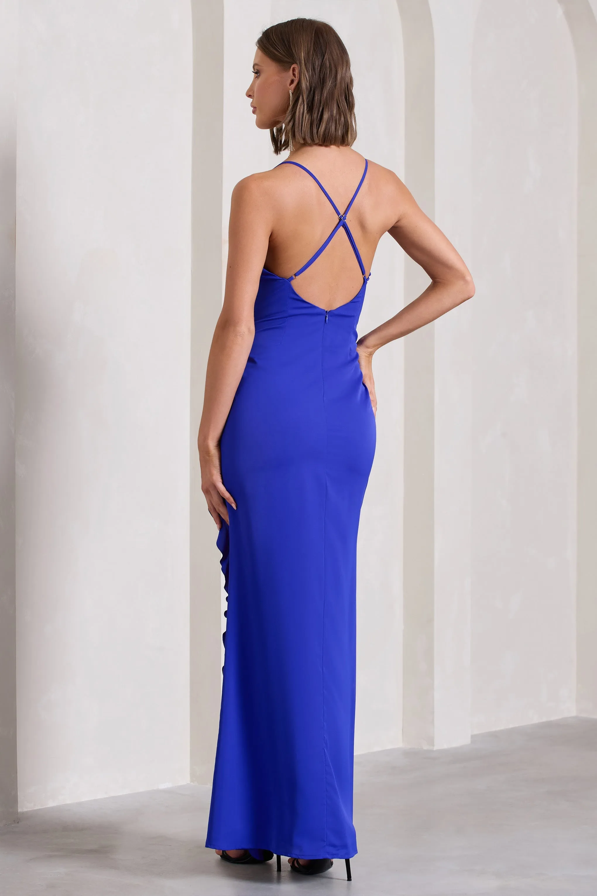 Run The World | Royal Blue Sweetheart Neckline Ruffle Maxi Dress