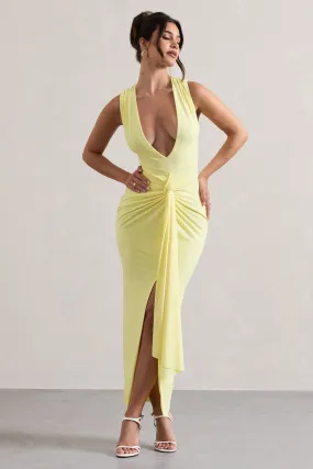 Santana | Lemon Plunge-Neck Split Maxi Dress With Knot Detail