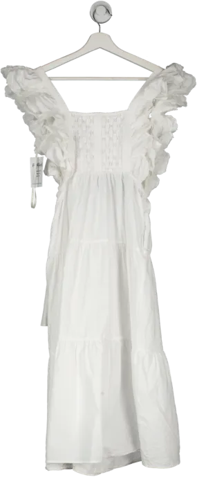 Scarlett Poppies White Tie Back Ruffle Midi Dress UK XS