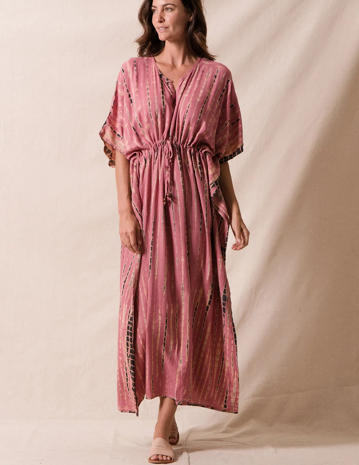 Shibori Tie-Dye Kaftan Dress - Rose