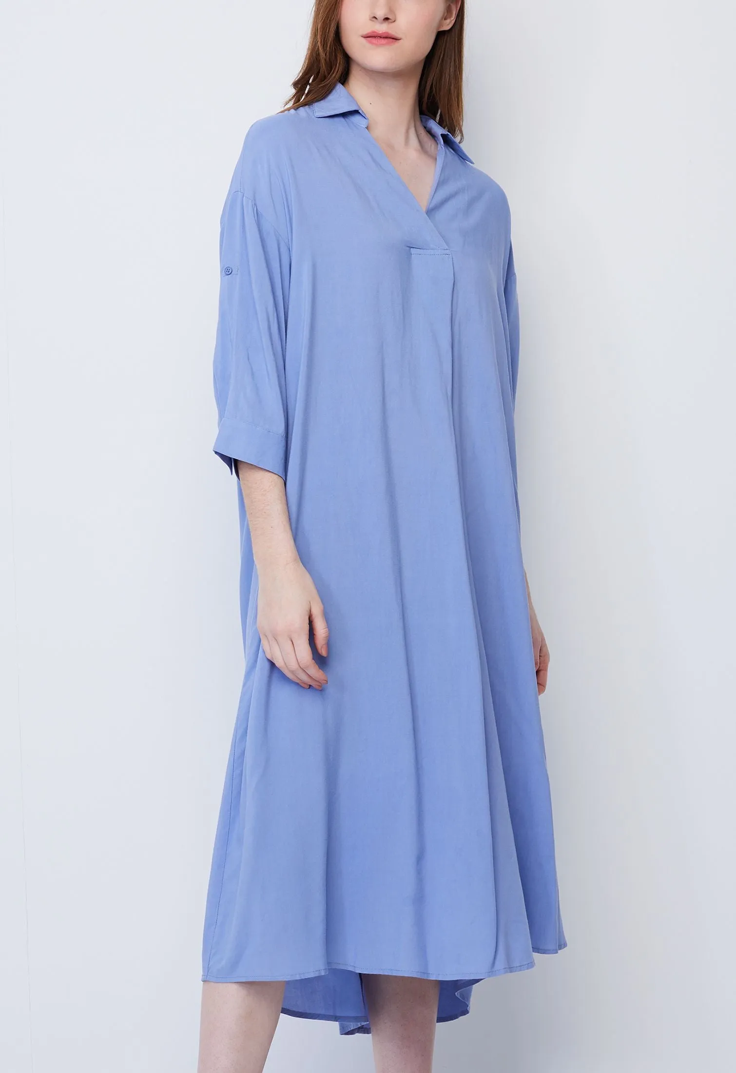 Slip-On Dress with Folded Cuff Sleeve