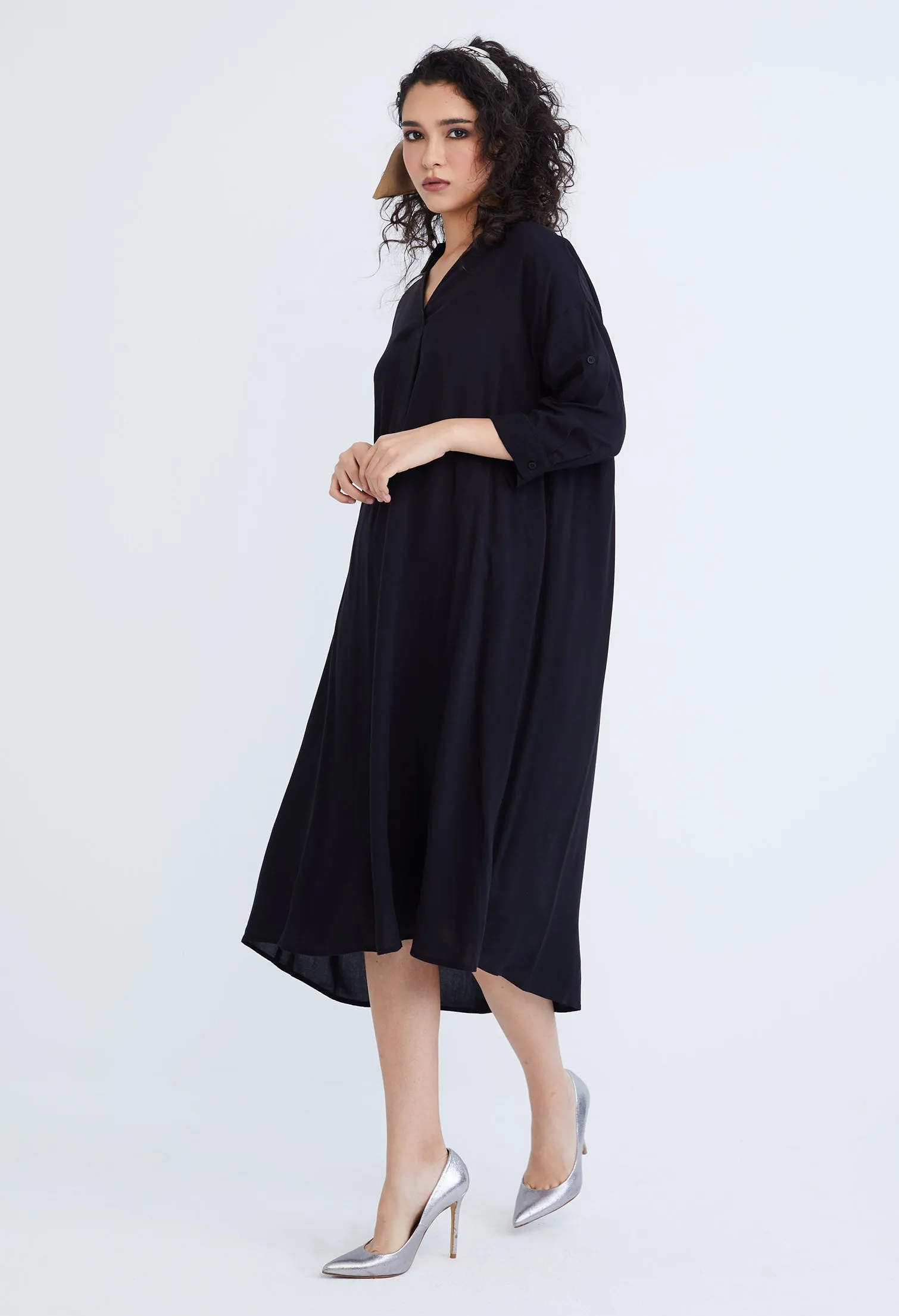 Slip-On Dress with Folded Cuff Sleeve