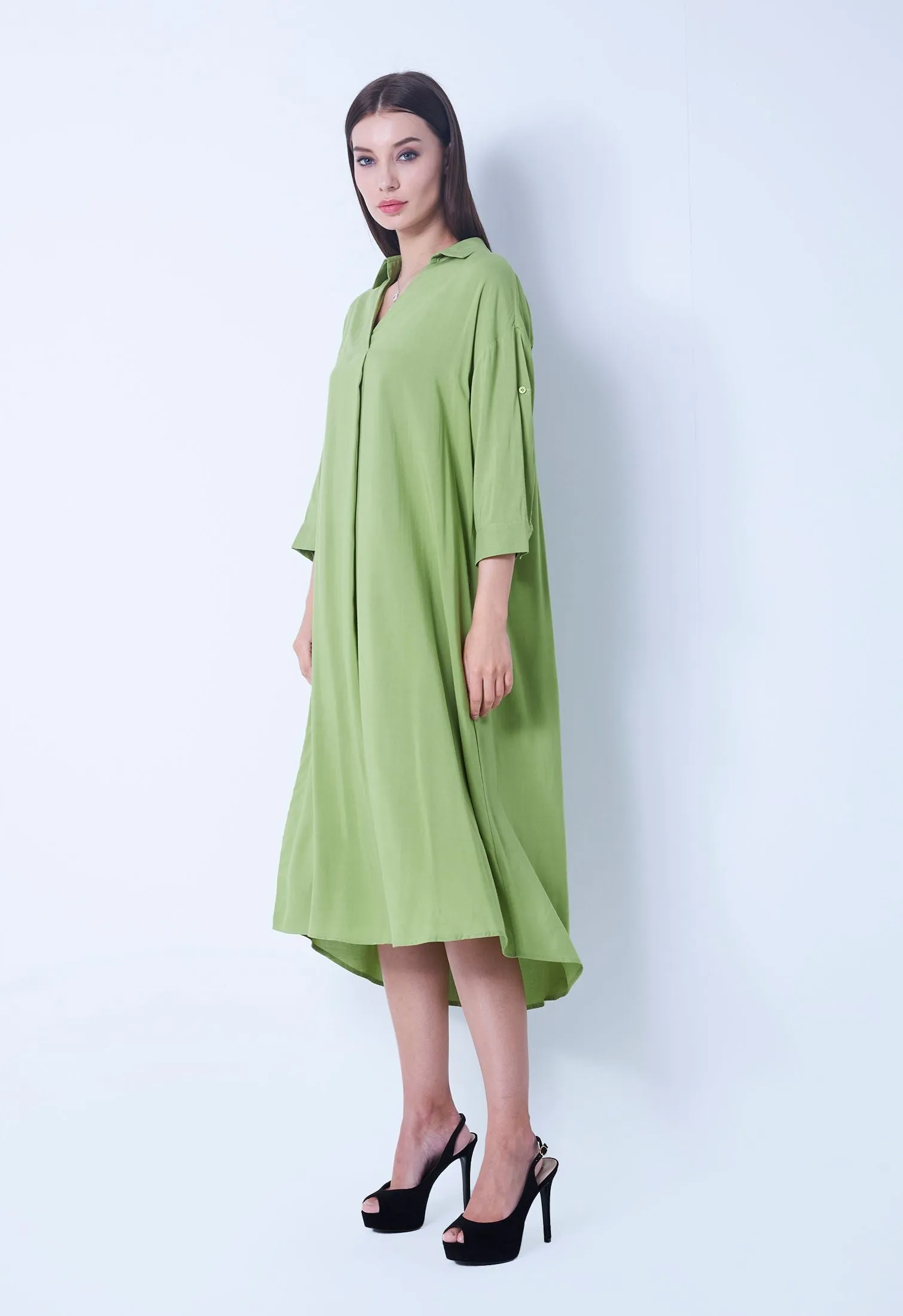 Slip-On Dress with Folded Cuff Sleeve