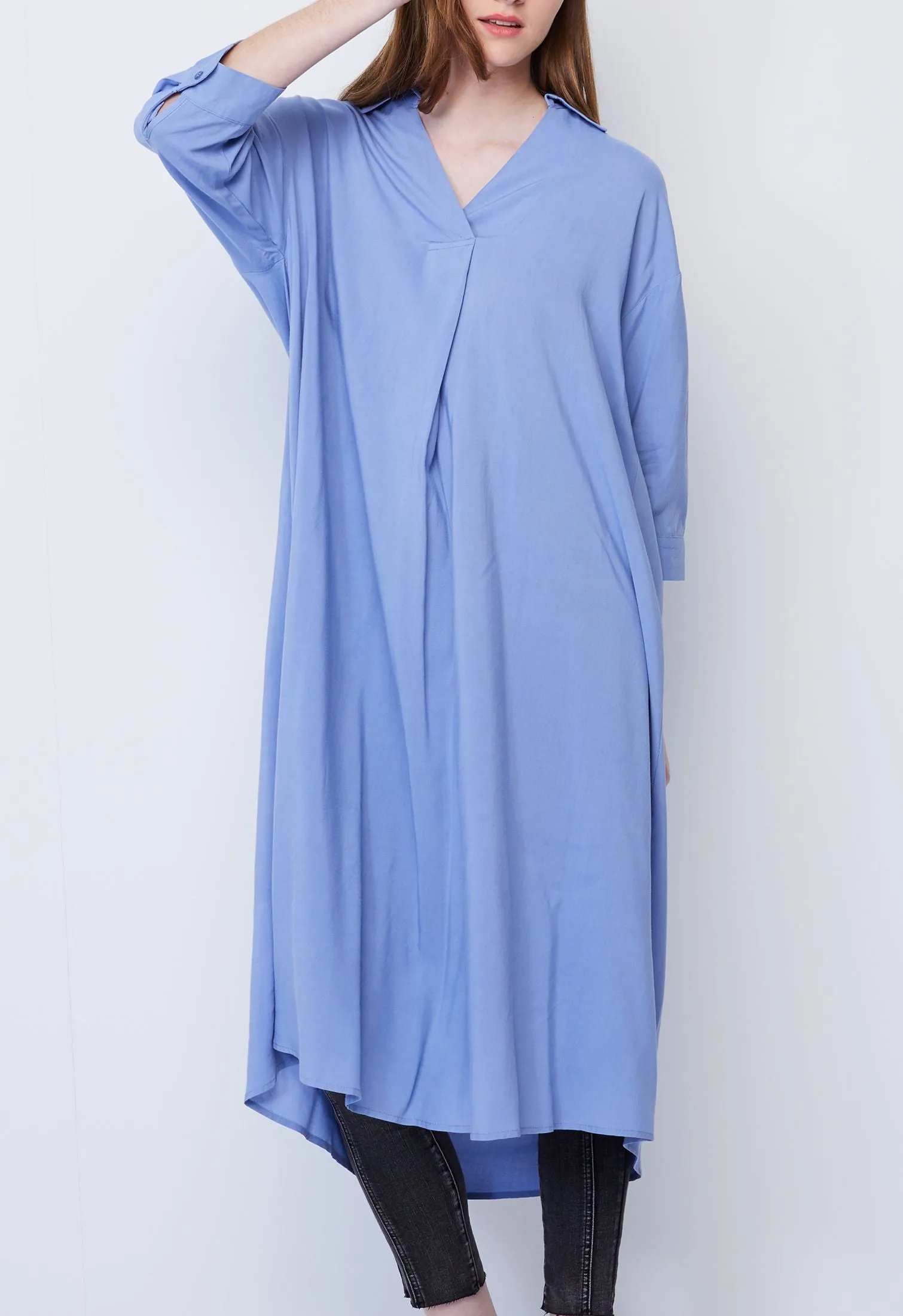 Slip-On Dress with Folded Cuff Sleeve