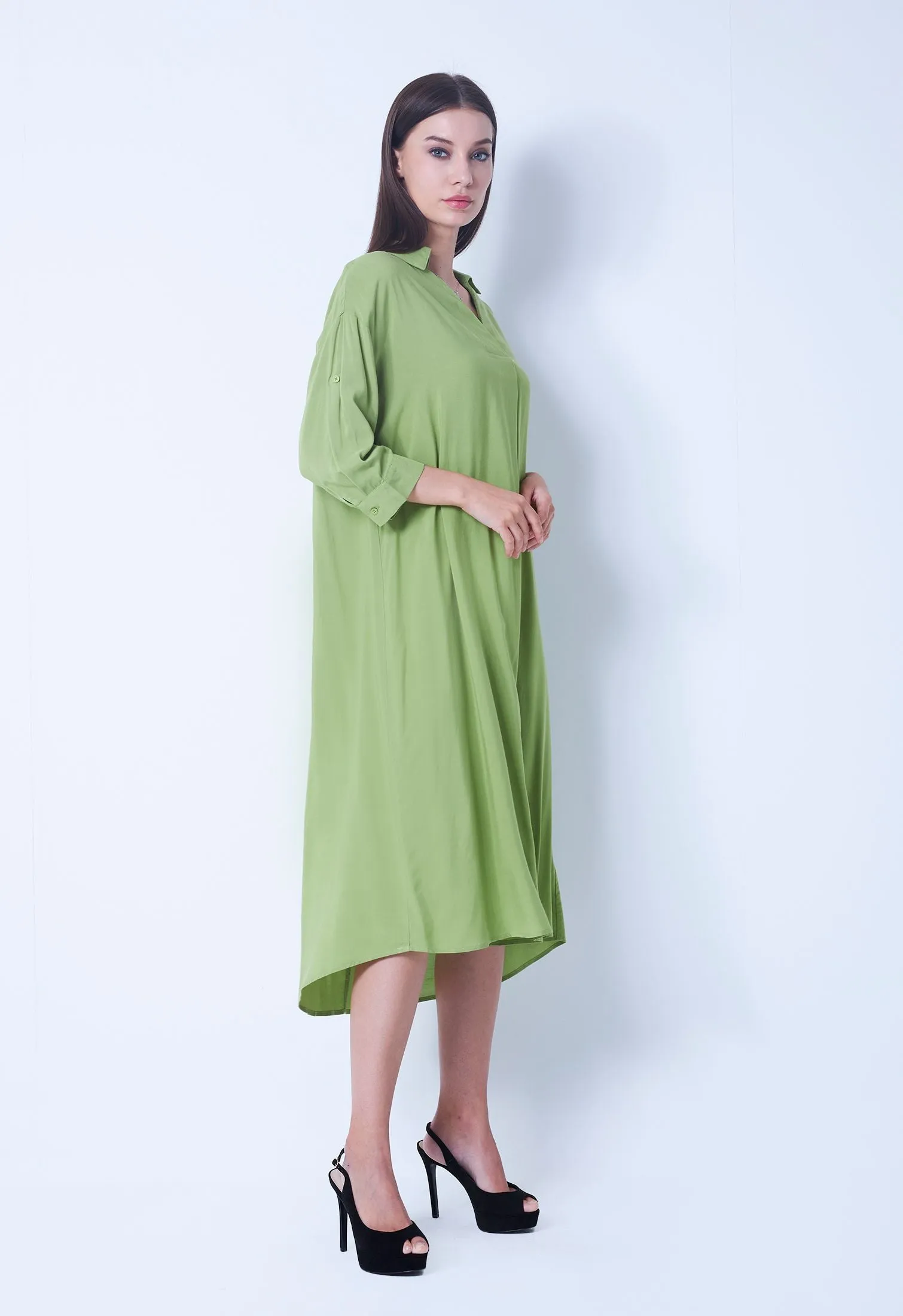 Slip-On Dress with Folded Cuff Sleeve