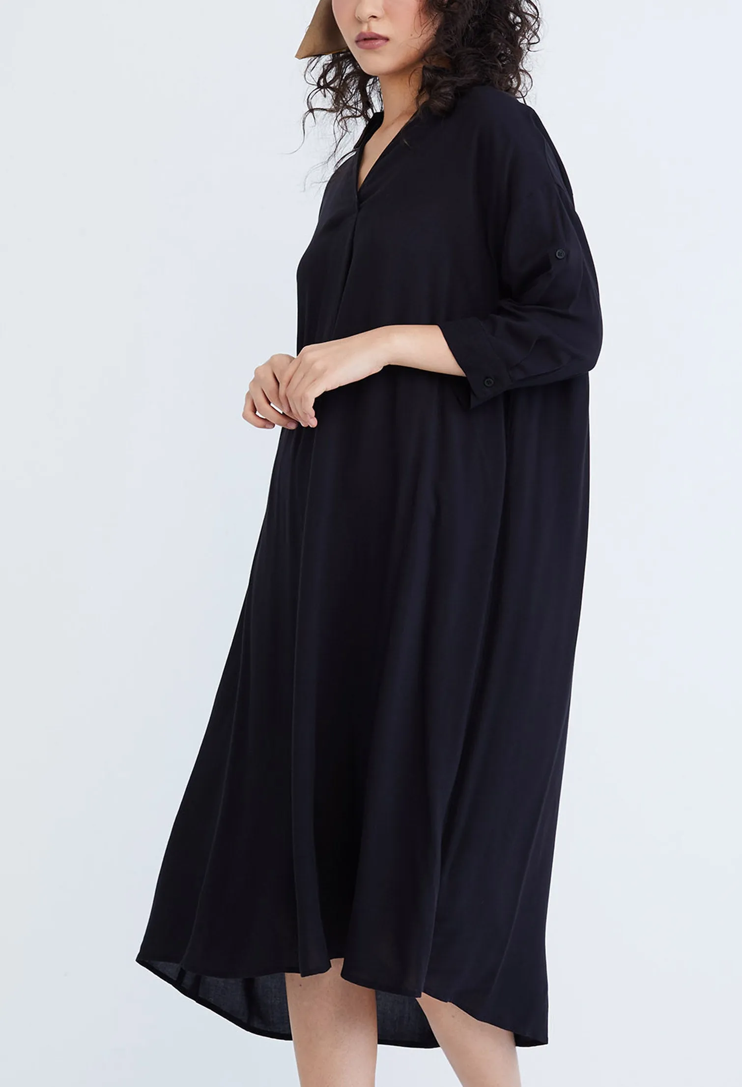 Slip-On Dress with Folded Cuff Sleeve