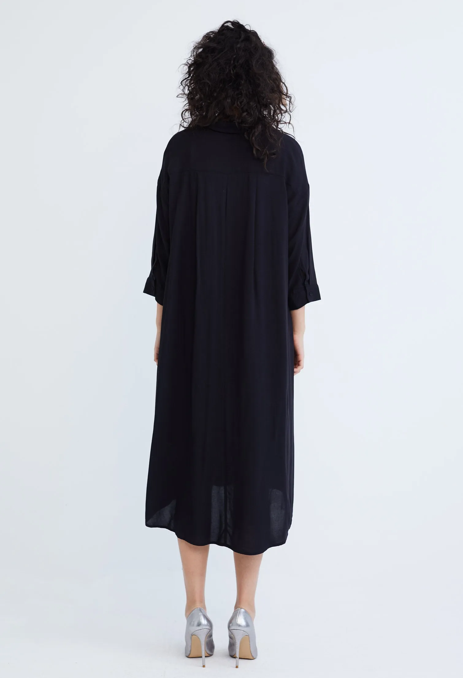 Slip-On Dress with Folded Cuff Sleeve