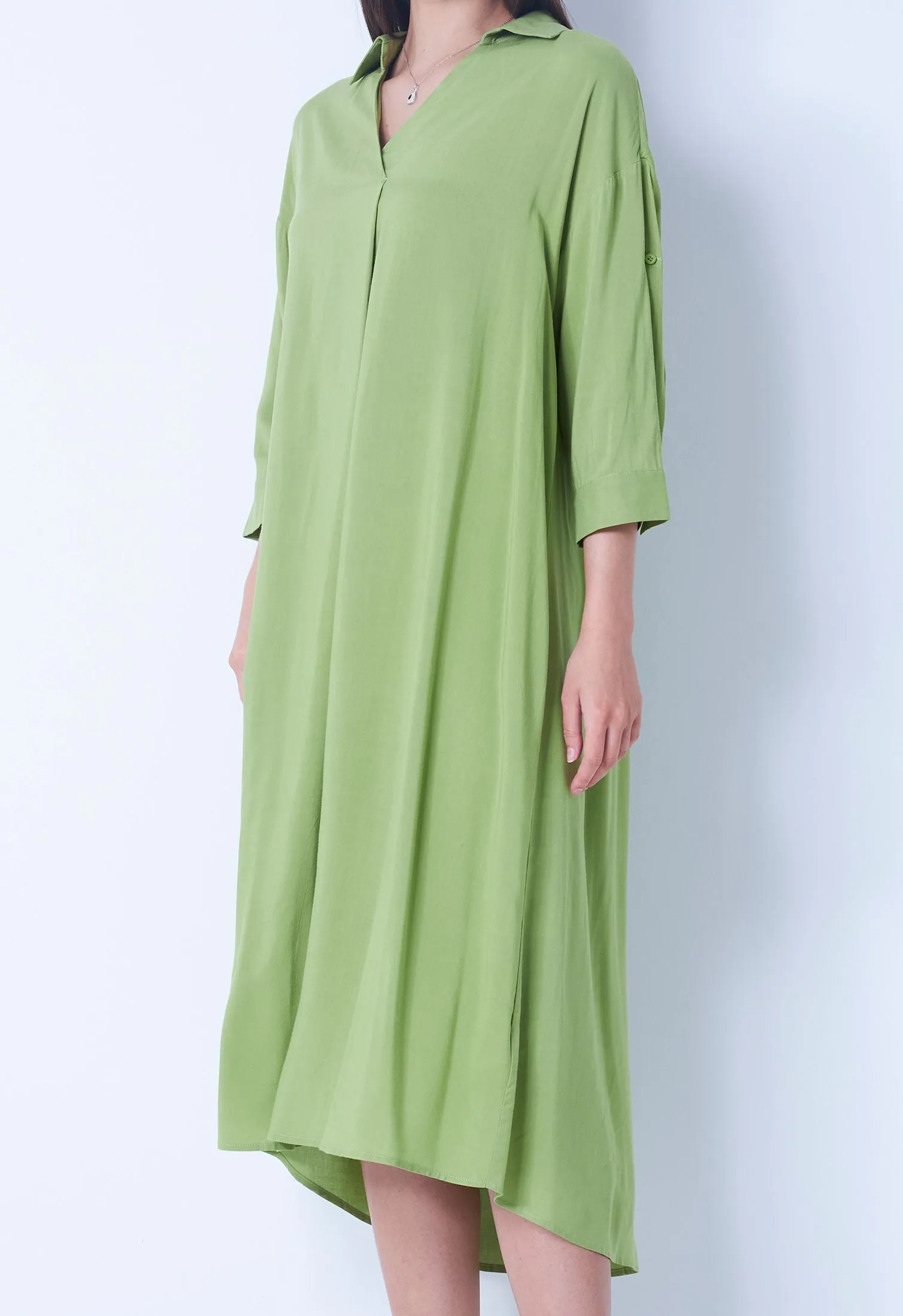 Slip-On Dress with Folded Cuff Sleeve