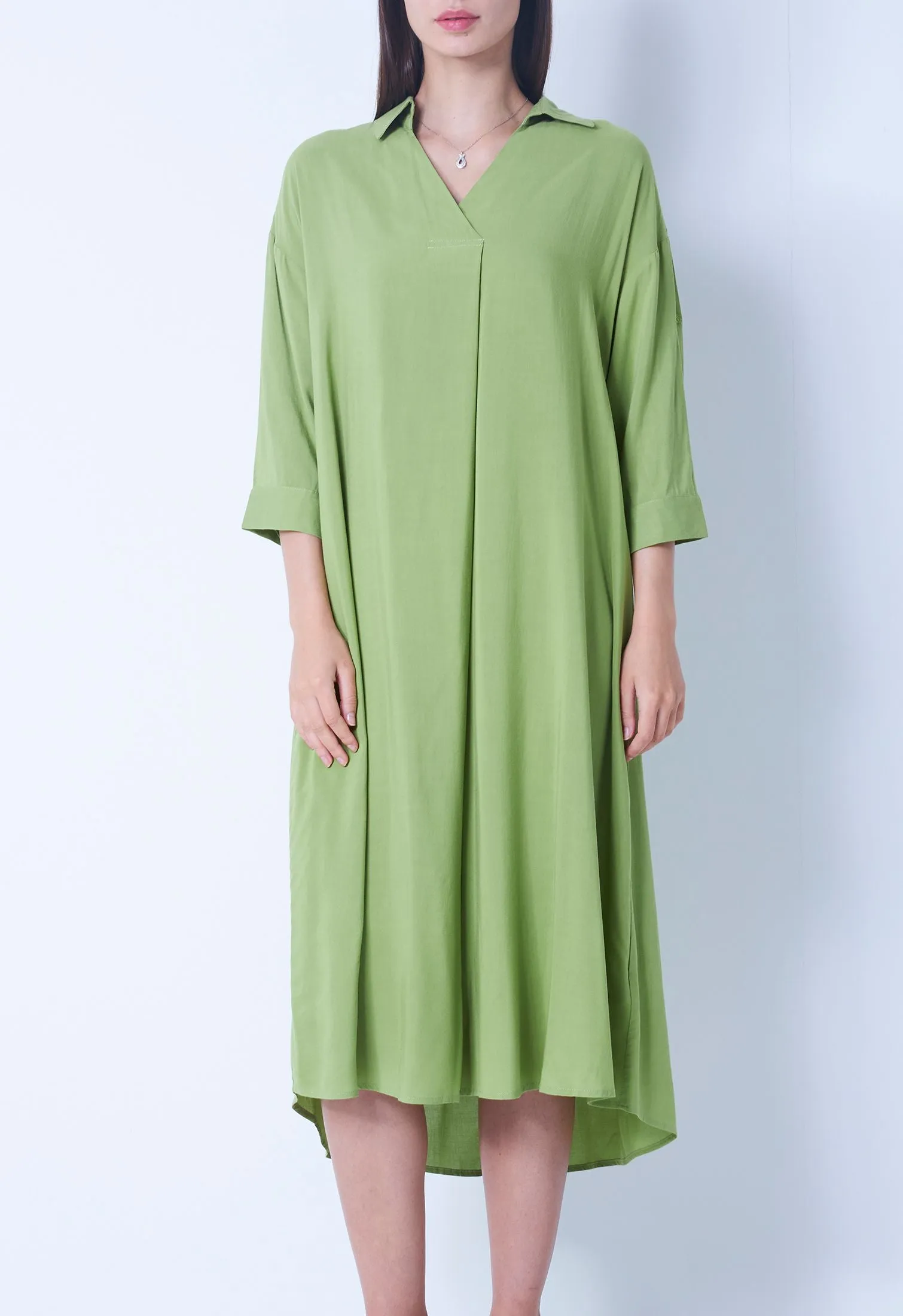 Slip-On Dress with Folded Cuff Sleeve