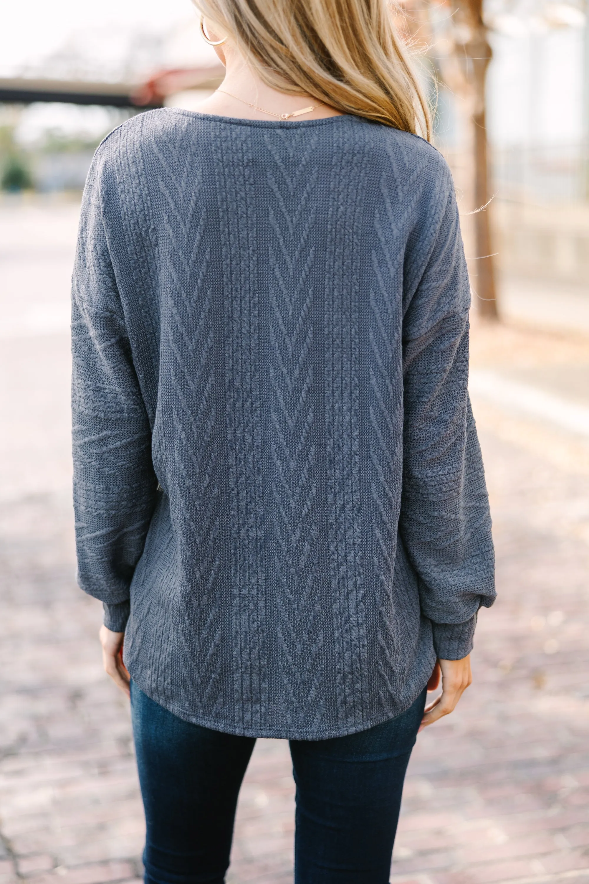 The Slouchy Ash Gray Cable Knit Top