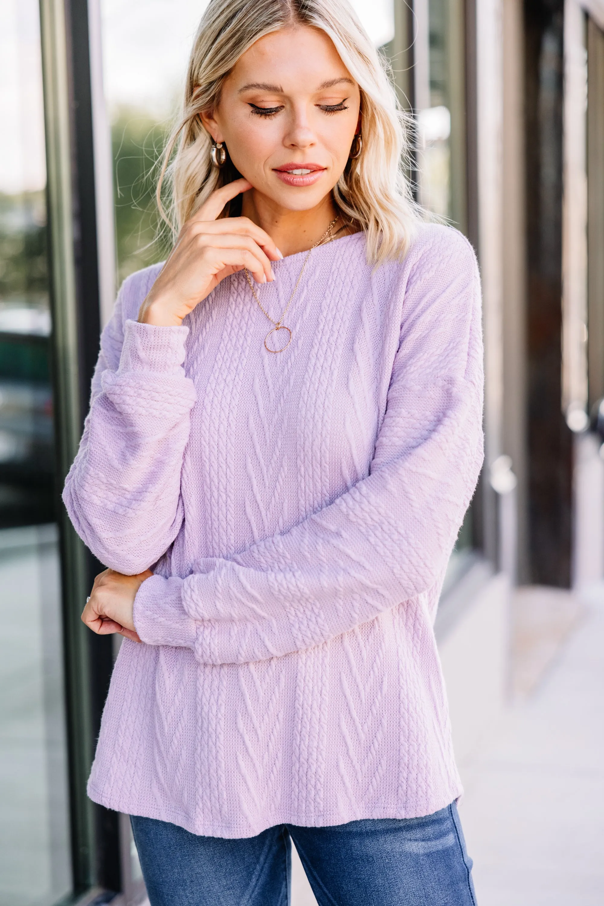 The Slouchy Lilac Purple Cable Knit Top