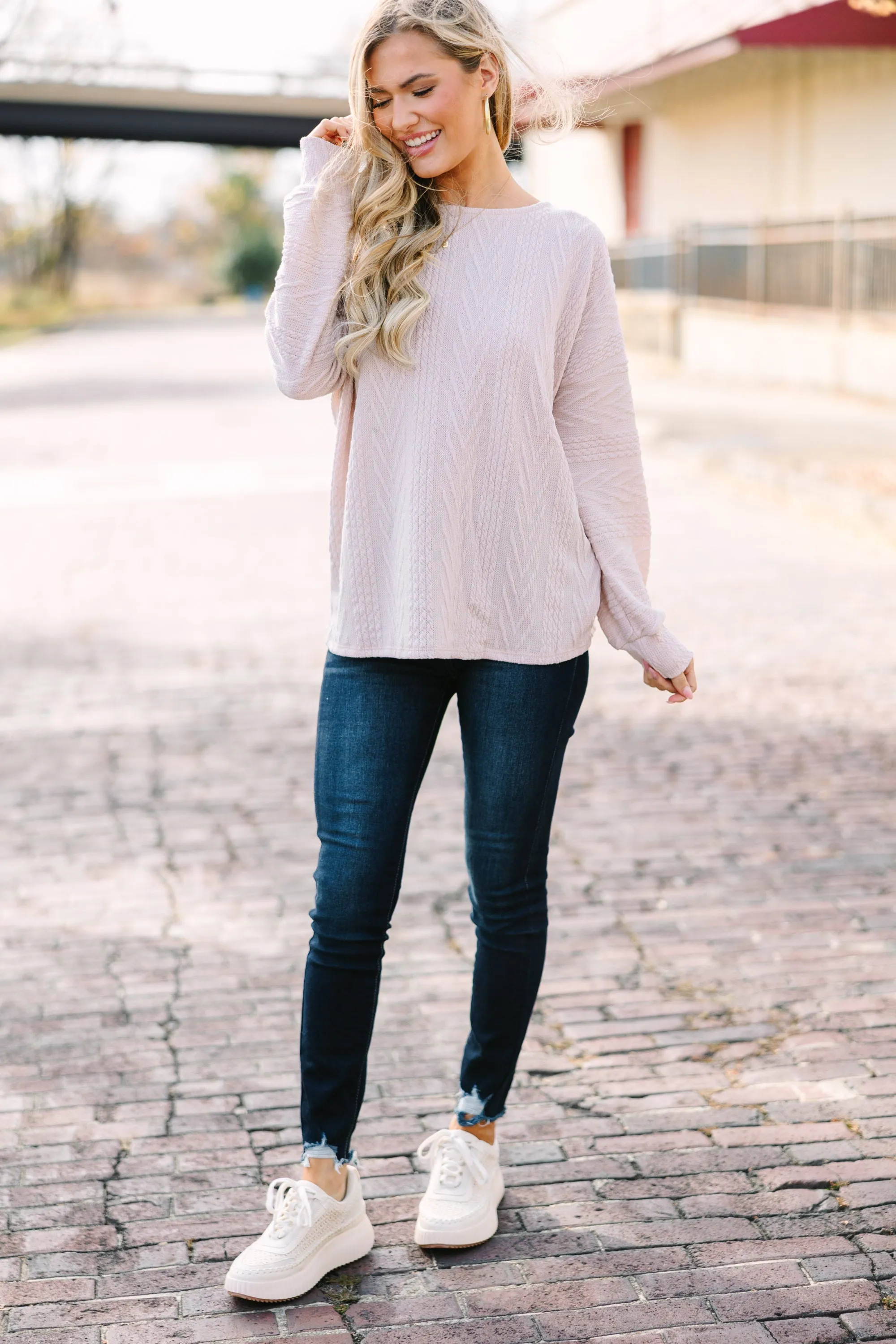 The Slouchy Taupe Brown Cable Knit Top