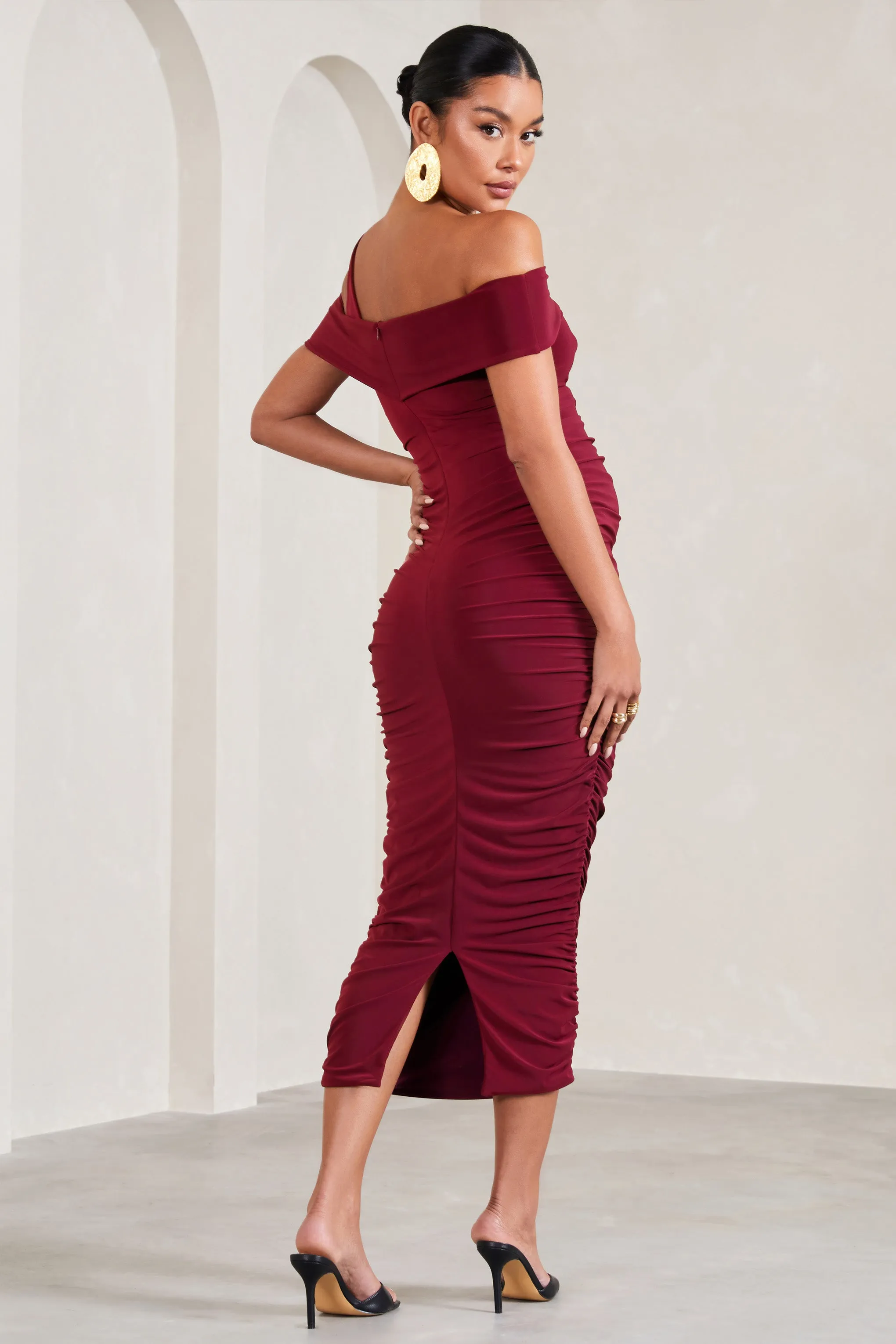 Theodora | Berry Strappy Asymmetric Maternity Midi Dress