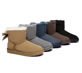 Urban UGG® Women Boots Double faced Sheepskin Wool Mini Back Bow