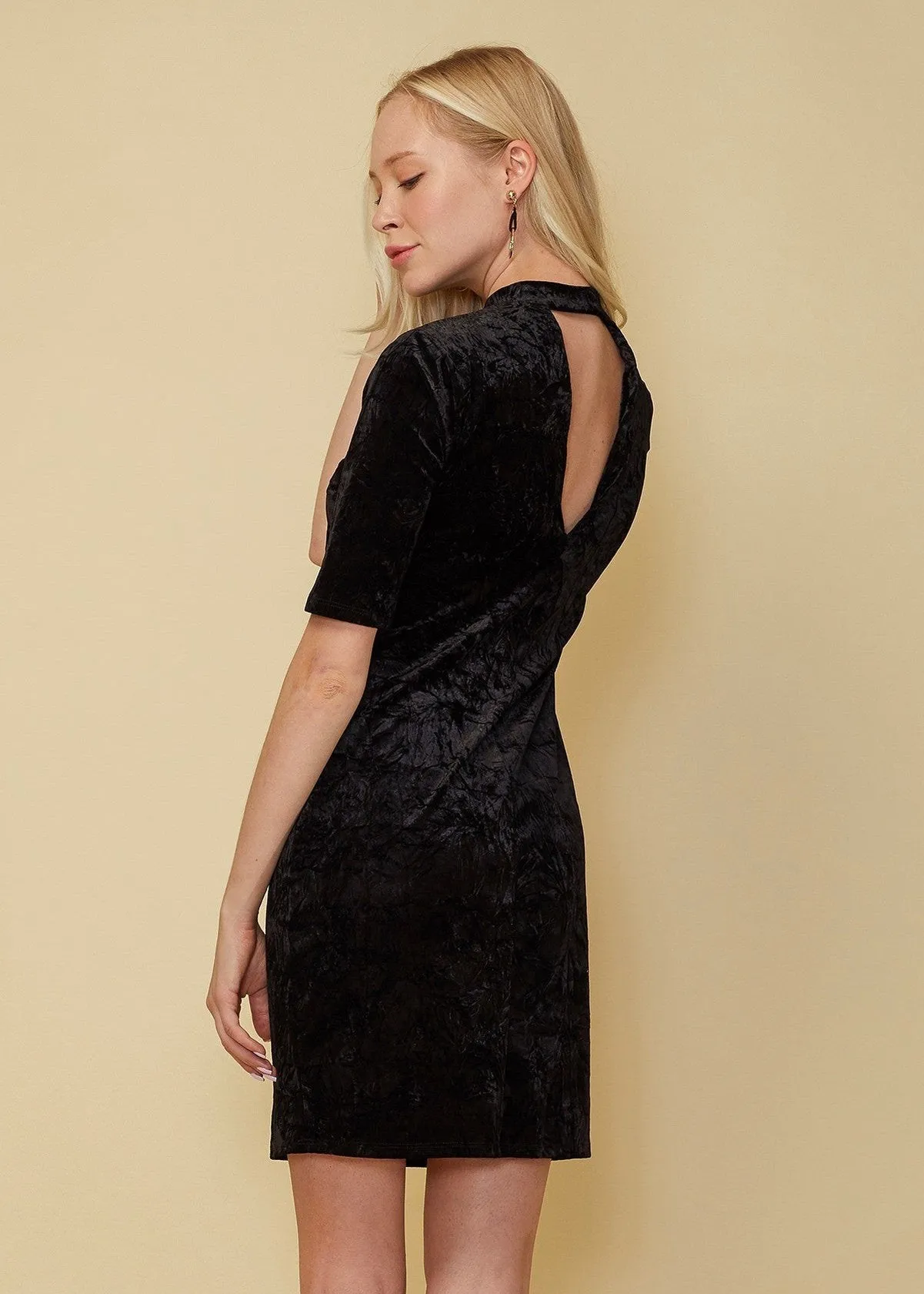 Velvet Deep V Cutout Back Dress In Black