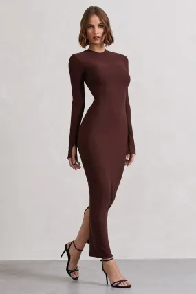 Wonder | Chocolate Brown Bodycon Long-Sleeve Maxi Dress