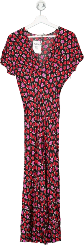 ZARA Multicoloured Pink And Red Rose Maxi Dress UK S